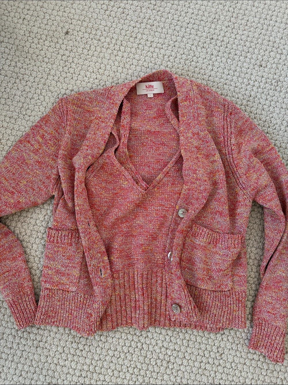 Pink Multi-Knit V-Neck Cardigan Sweater and Cami set